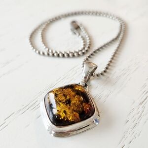Rare Polish Baltic Honey Amber Sterling Silver  Necklace